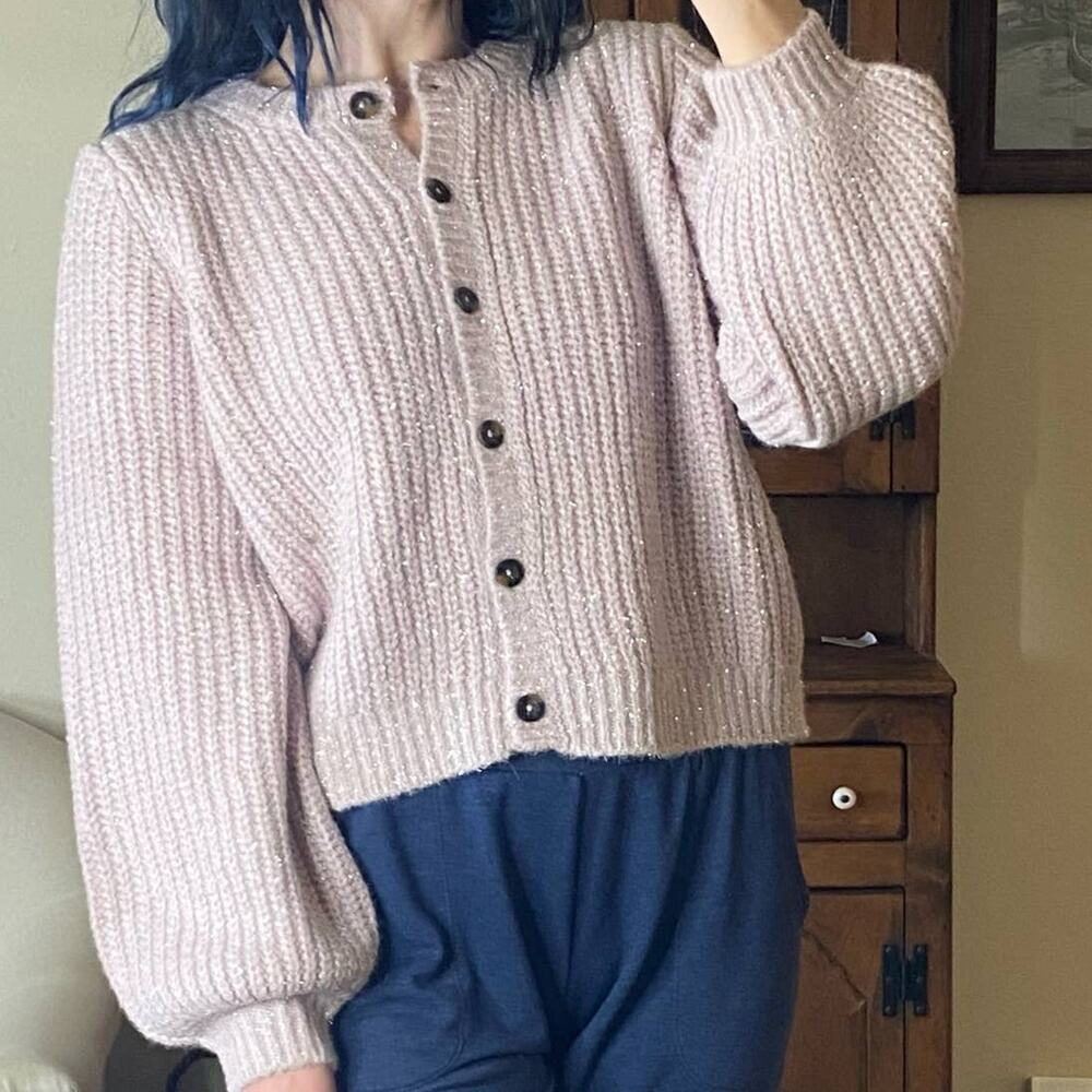 Boden purple balloon sleeve button up sweater cardigan